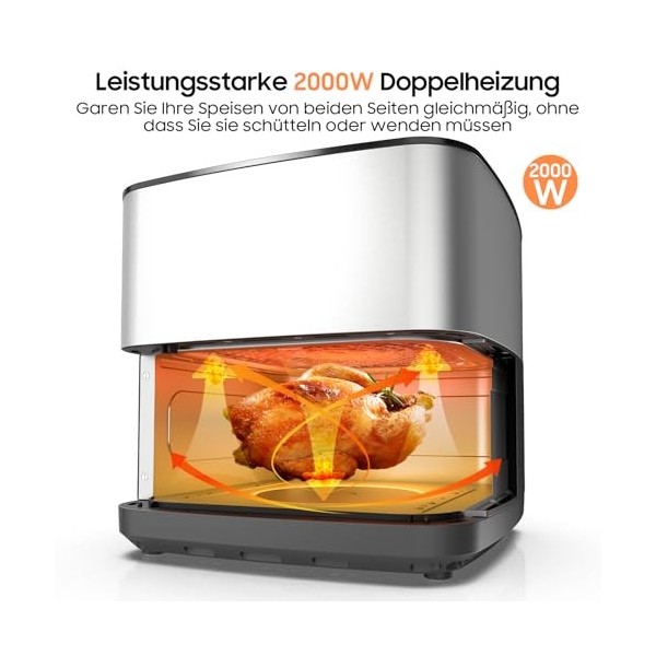 Iceagle Air Fryer 9L XXL - 2000W Friteuse Sans Huile Double Résistance | Friteuse à Air avec Fenêtre, 12 en 1, Fonction DIY, 