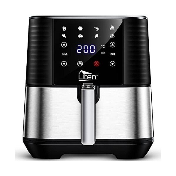 Uten Friteuses à Air Double Zone, 8 L Friteuse Sans Huile avec Fenêtre visualisation, 2 Tapis en Silicone, 114 Recettes, 8 en