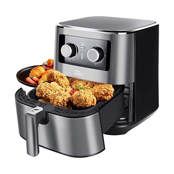 Uten Friteuses à Air Double Zone, 8 L Friteuse Sans Huile avec Fenêtre visualisation, 2 Tapis en Silicone, 114 Recettes, 8 en