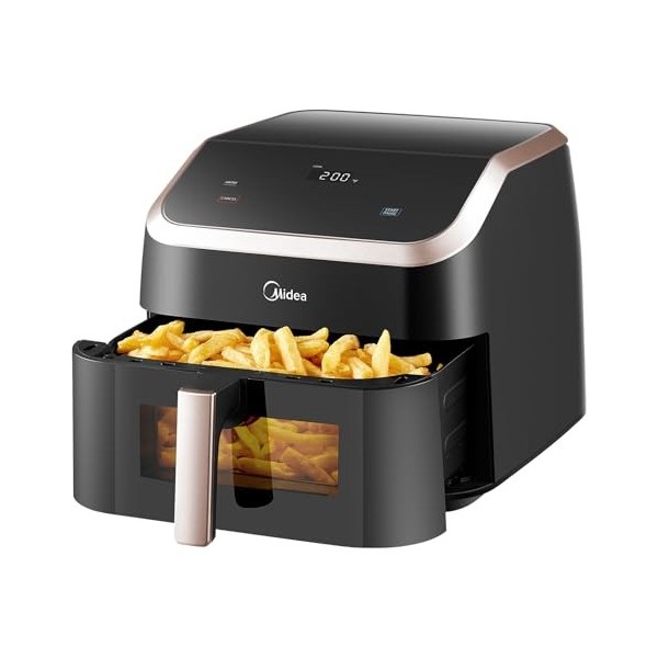 Midea Friteuse à Air 6L avec 2000W Double Système de Chauffage et Affichage LED, Air Fry, Griller, Rôtir, Contrôle Appli