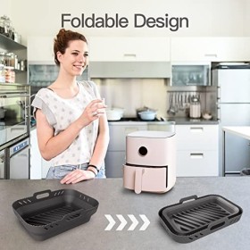 ALLFYL Lot de 2 doublures carrées en silicone pour friteuse à air comprimé - 21,6 cm doublures en silicone pliables 