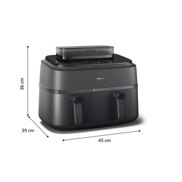 Philips Airfryer Série 5000 double panier avec cuisson vapeur - 9L, RapidAir Plus, 19 modes de cuisson, 90% de matières grass