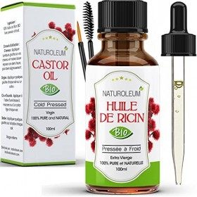 HUILE DE RICIN 100% BIO NATUROLEUM pressée à froid, Pure et Naturelle - Extra Vierge - Soin nourrissant pour Cheveux, Cils, O