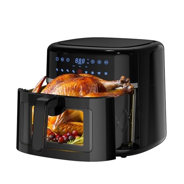 AKUNRUG Friteuse à Air 9L avec Fenêtre de Visualisation,1800W 200℃ Four à Air Chaud sans Huile, 8 Programmes de Cuisson Préré
