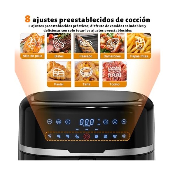 AKUNRUG Friteuse à Air 9L avec Fenêtre de Visualisation,1800W 200℃ Four à Air Chaud sans Huile, 8 Programmes de Cuisson Préré