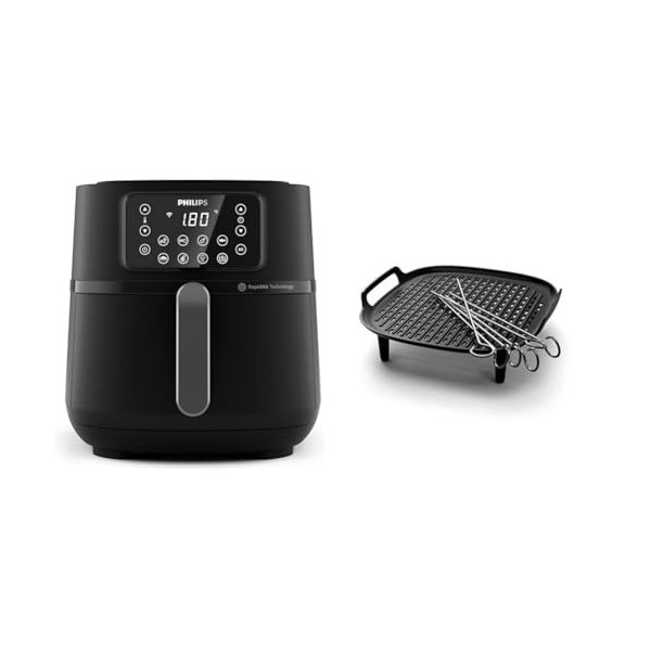 Philips Airfryer Série 5000 XXL, 7,2 L 1,4 kg , 16-en-1, application de recettes HD9285/90 et Kit barbecue pour Airfryer X