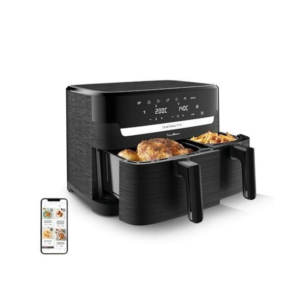 Moulinex Dual Easy Fry XXL, Double friteuse à air XXL, 6 à 10personnes, Grand panier jusquà 3kg, 7programmes prédéfinis, EZ9