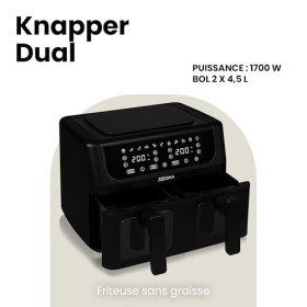 ZEEGMA KNAPPER DUAL Friteuse sans Huile avec 2 Tiroirs 1700 W, Capacité de 9 L, Minuterie Jusquà 60 min, 11 Programmes, Temp