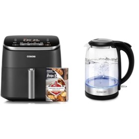 Friteuse à air chaud COSORI XXL Turbo Blaze, friteuse à air 6L avec 5 niveaux de vitesse et verre de bouilloire avec filtre e