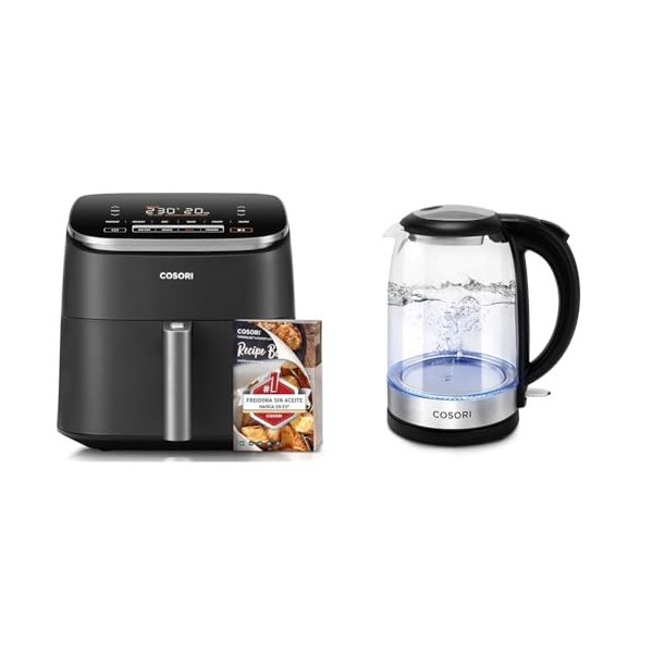 Friteuse à air chaud COSORI XXL Turbo Blaze, friteuse à air 6L avec 5 niveaux de vitesse et verre de bouilloire avec filtre e