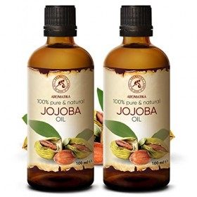 Huile de Jojoba 2x100ml - Simmondsia Chinensis - Pressée à Froid - Huile de Support - Soins du Visage - Huile pour la Peau - 