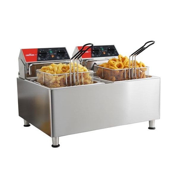 crosson Friteuse électrique CROSSON 16 L à double réservoir avec tête de friteuse rotative, minuterie de 30 minutes, thermost