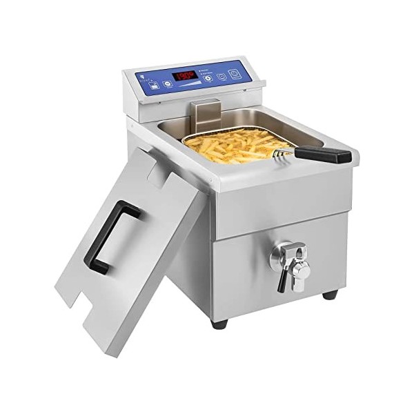 Royal Catering Friteuse à Induction Electrique Professionnelle RCEF 08E-Ego 10L, 3.500W, 60-190°C, avec Robinet de vidange, 