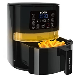 Sogo 10820 Friteuse sans huile à air chaud avec fenêtre, 6 programmes, recette, 100-200 °C, écran LED tactile, minuteur, 1600