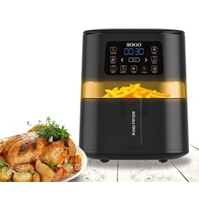 Sogo 10820 Friteuse sans huile à air chaud avec fenêtre, 6 programmes, recette, 100-200 °C, écran LED tactile, minuteur, 1600