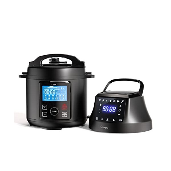 Robot de cuisine 2 en 1, cocotte programmable Foodie Pot et friteuse sans huile Foodie Fryer Lid, 9 appareils en 1, capacité 