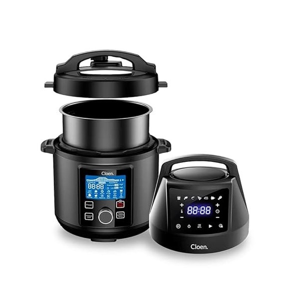 Robot de cuisine 2 en 1, cocotte programmable Foodie Pot et friteuse sans huile Foodie Fryer Lid, 9 appareils en 1, capacité 
