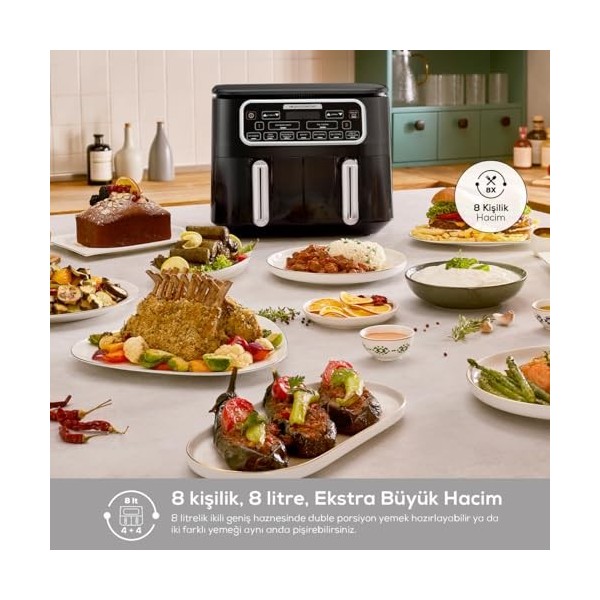Karaca Air Cook Duo Home Cooking XXXL 8 litres Airfryer, Starlight, 8 personnes