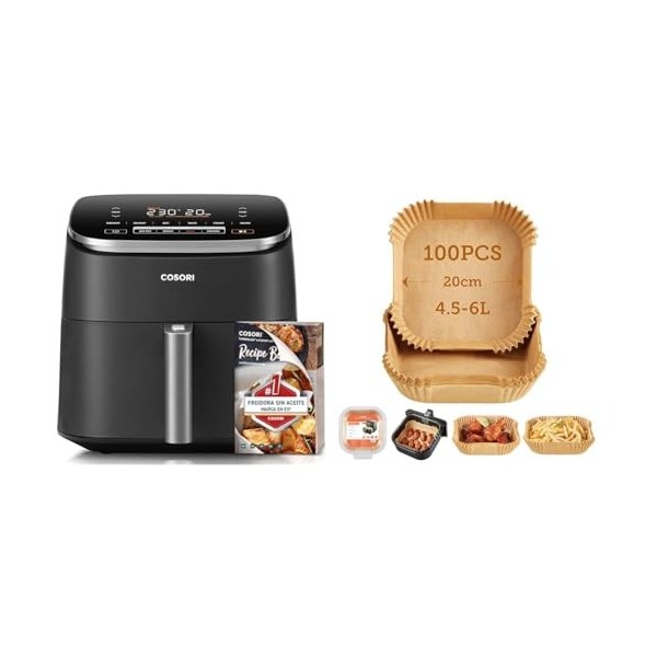 COSORIAir Fryer TurboBlaze 6L with 100 de Papiers de Cuisson 20cm