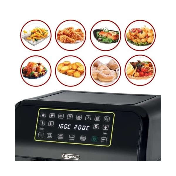 Ariete 4623 Airy Fryer Dual Friteuse à air avec double panier, 1700 W, capacité 8 L, 3 fonctions de cuisson, panneau numériqu