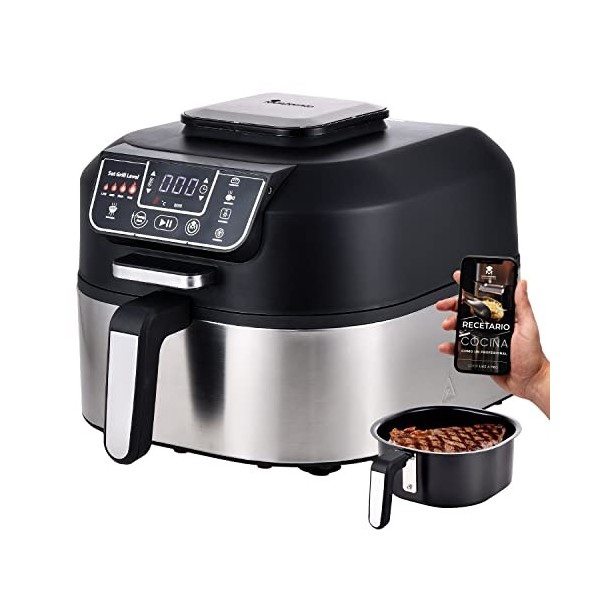 MasterPro Smokeless Gril | Gril Électrique Technologie Cyclonic Air Max 260º Puissance 1760W | 5 Fonctions en 1 | Friteuse à