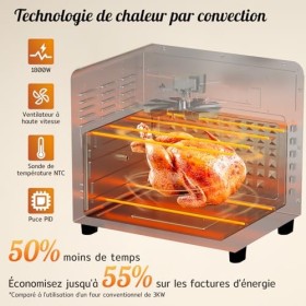 HYSapientia® 24L Friteuse sans huile, friteuse à air electrique mini four 1800W, mini four à chaleur tournante avec écran dig