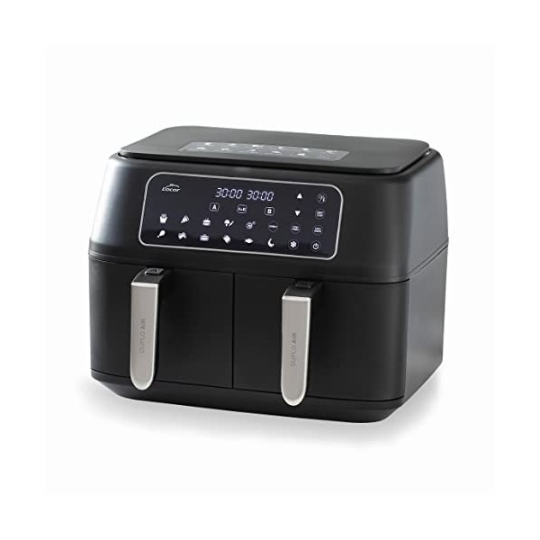 Lacor - 69508 - Friteuse sans huile DuploAir, Friteuse à air avec écran tactile, Panier double, Comprend Livre de recettes, 1