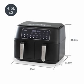 Lacor - 69508 - Friteuse sans huile DuploAir, Friteuse à air avec écran tactile, Panier double, Comprend Livre de recettes, 1