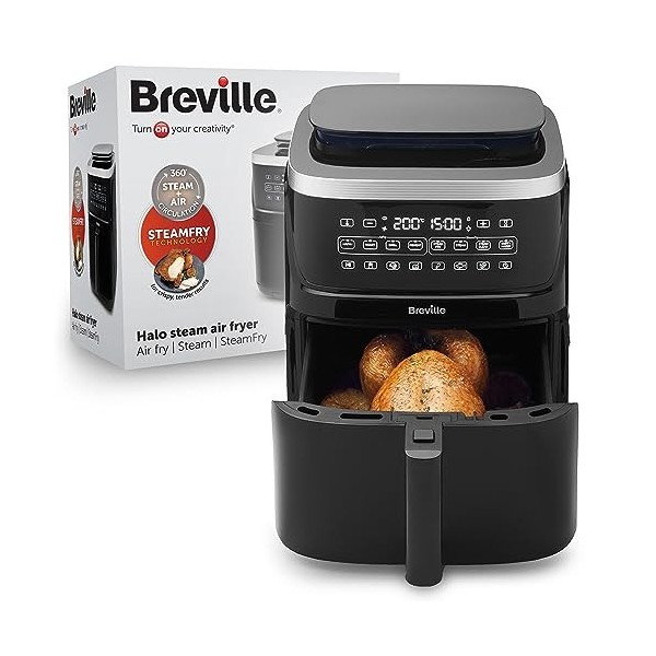 Breville Halo Friteuse sans huile vapeur - Friteuse sans huile numérique 7 l avec technologie SteamFry - 1 700 W - Noir [VDF1