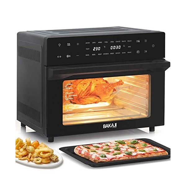 Bakaji Four friteuse à air chaud capacité 30 l 1800 W réfrigérateur grille sèche sans huile Airfryer écran tactile 18 program