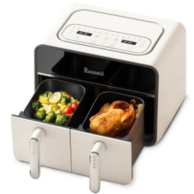 8L Dual Zone Air Fryer avec Fenêtre de Visualisation, Friteuse sans Huile avec 2 Tiroir, 14-in-1 Programmes de Cuisson, Écran