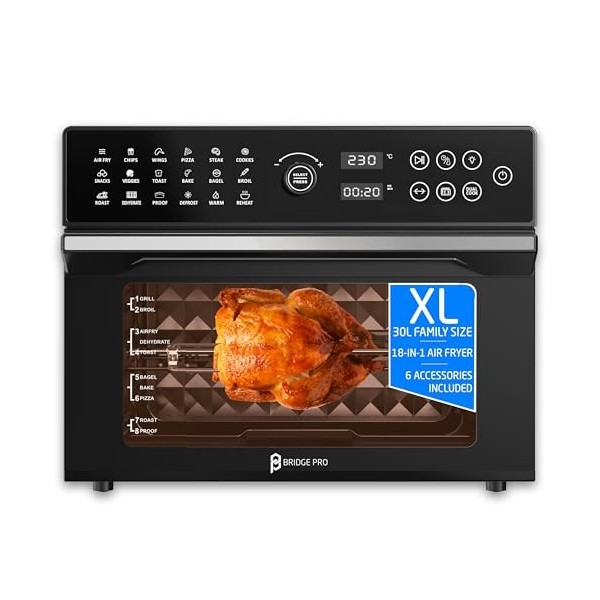 tal Air Fryer Oven with Rotisserie, Full Accessory Set - XL Family Sized 18-in-1 Preset, Dual Cook, Smart Dial, 360° Hot Air 