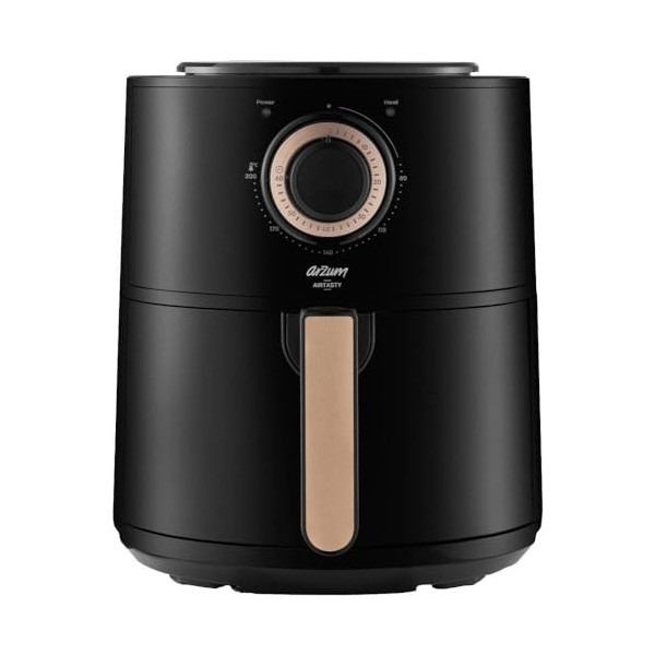 Friteuse à air chaud Arzum 6L noire, 8 programmes de cuisson prédéfinis Airfryer sans huile, friture saine, durée et températ...