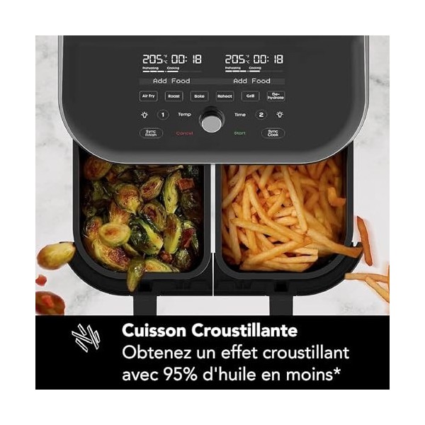Instant Pot Vortex Plus, Friteuse sans Huile Double Compartiment et Vitre Transparente - 8 Programmes de Cuissons, Friteuse à