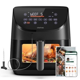 CHEFREE Air Fryer, 6.5L airfryer avec Sonde de Température, Écran Tactile LED et Vitre dObservation, 7 Programmes pour une C