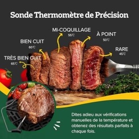 CHEFREE Air Fryer, 6.5L airfryer avec Sonde de Température, Écran Tactile LED et Vitre dObservation, 7 Programmes pour une C