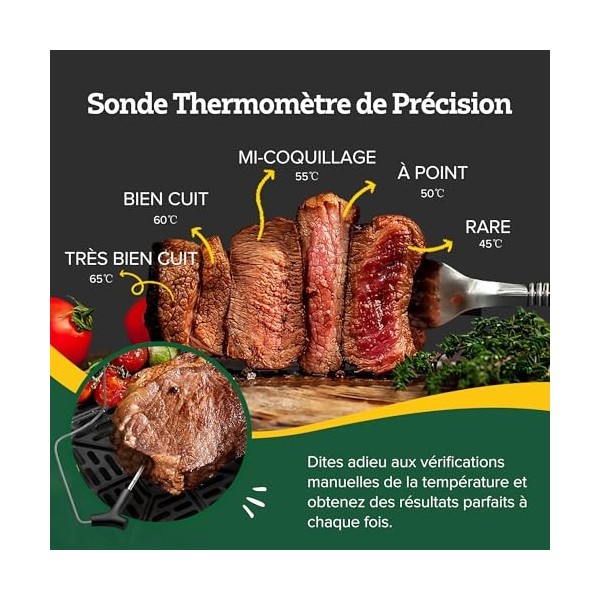 CHEFREE Air Fryer, 6.5L airfryer avec Sonde de Température, Écran Tactile LED et Vitre dObservation, 7 Programmes pour une C