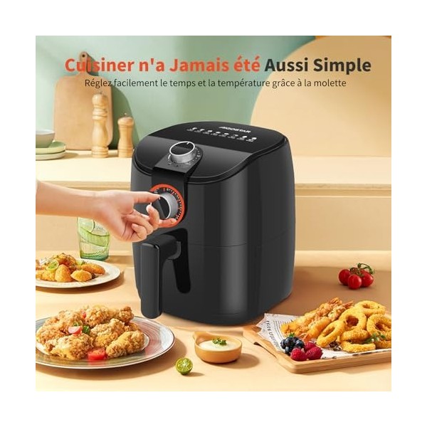 Aigostar Air Fryer - Friteuse sans huile chaud familiale 4L, 1500W, 0-200ºC, 0-30min, Friteuse air fryer, Cuisson saine. Sans