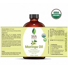 SVA ORGANICS Huile de moringa 4 oz Huile de support biologique 100% pure et naturelle Huile de qualité thérapeutique pour les