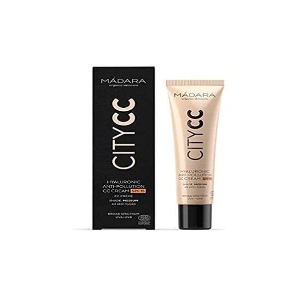 MÁDARA Organic Skincare | CC Crème Anti-Pollution SPF15 MEDIUM BEIGE - 40 ml, A lAcide Hyaluronique et à la protection solai