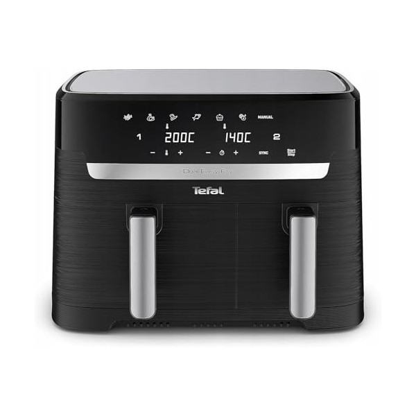 Tefal Dual Friteuse sans huile, Capacité 8.3 L, 2 tiroirs de 5.2 L et 3.1 L, 7 programmes automatiques, Ecran digital, air fr