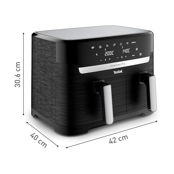 Tefal Dual Friteuse sans huile, Capacité 8.3 L, 2 tiroirs de 5.2 L et 3.1 L, 7 programmes automatiques, Ecran digital, air fr