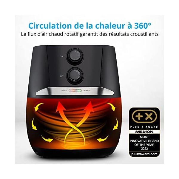 MEDION Air Fryer E20 L Friteuse sans huile à air chaud, capacité 3,2 L, 1400 W, petit et facile à utiliser, régulation de la