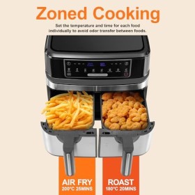 Air Fryer avec Double Compartiment, Emphsism Friteuse Sans Huile 9L Avec 8 Programmes 2600W, Friteuse à Air Chaud, Fonctions 