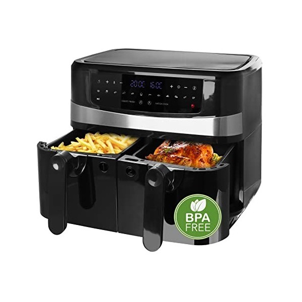 Emerio AirFryer AF-126672.4 Friteuse numérique à air chaud double avec air chaud sans huile supplémentaire, volume 2 x 5,0 l,