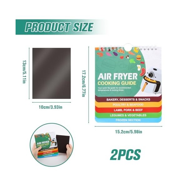 Guide de Cuisson de Friteuse à Air, Feuille de Triche Magnétique pour Friteuse à Air Tableau Temps Cuisson Air Fryer Magnétiq