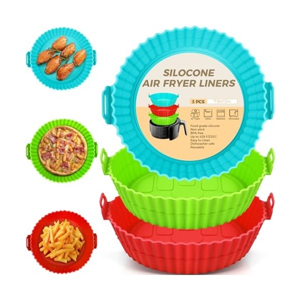 2 Pièces Silicone Moule Air Fryer Accessoires, Friteuse Sans huile Friteuse Air Chaud Panier Réutilisable Silicone Papier Cui