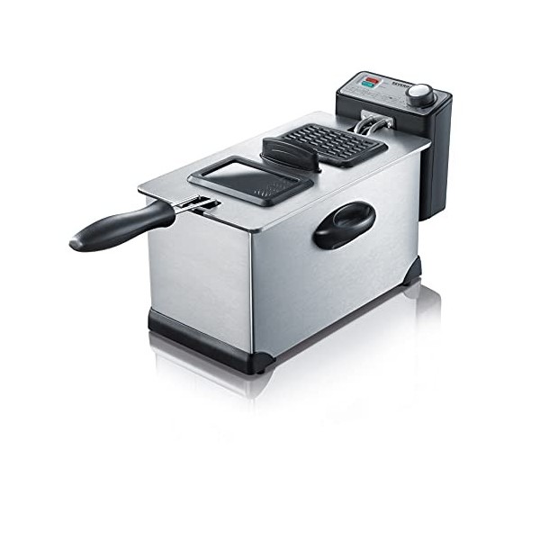 SEVERIN Friteuse 2 000 W, Friteuse électrique en inox d’une capacité de 3 L, Appareil de cuisson pour frites, légumes, viande