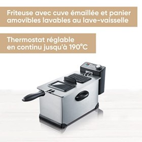 SEVERIN Friteuse 2 000 W, Friteuse électrique en inox d’une capacité de 3 L, Appareil de cuisson pour frites, légumes, viande