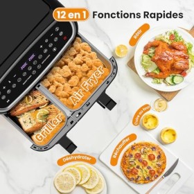 Friteuse Sans Huile Double, Air Fryer Tour, Capacité XXL de 10 Litres, 12 Programmes Préétablis, Fonction Minuterie, Friteuse